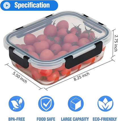 5-Piece Set, 36 oz Glass Meal Prep Containers with Snap-Lock Lids, Airtight Lunch Containers, Microwave, Oven, Refrigerator & Dishwasher Safe,Black