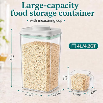 POP Airtight Flour-Rice Food-Storage Container - 4L/4.2Qt Jar with Lid(2Pc) and 3.3Oz Scoop(2Pc) | BPA-Free | Perfect for Storing Grains, pasta, Snacks | Stackable and Durable