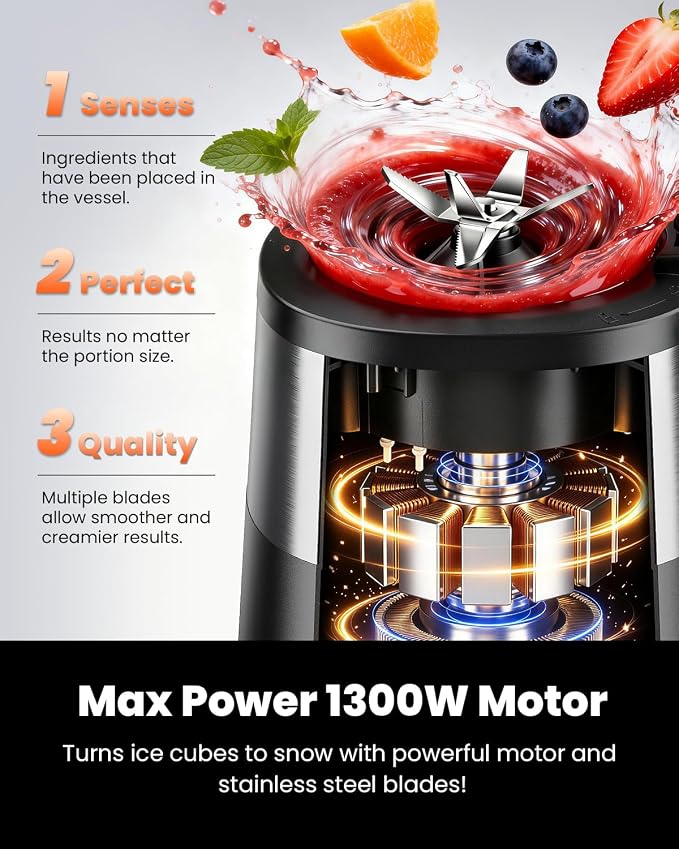 GDOR Professional Blender with 6 Preset Programs, 1300W Smoothie Blender for Ice Crushing & Frozen Fruit, 67 Oz Glass Pitcher & 22 Oz To-Go Cup Combo, Smart Smoothie Maker, Self-Cleaning