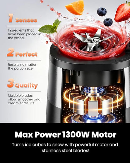 GDOR Professional Blender with 6 Preset Programs, 1300W Smoothie Blender for Ice Crushing & Frozen Fruit, 67 Oz Glass Pitcher & 22 Oz To-Go Cup Combo, Smart Smoothie Maker, Self-Cleaning