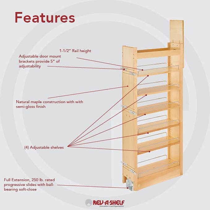 Rev-A-Shelf PULLOUT, Pant Try, Wood, 51" H X 8" W