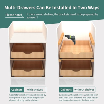 Pull Out Drawers for Kitchen Cabinets, Fully Assembled Wood Cabinet Pull Out Drawer, Pull Out Cabinet Organizer, Fast and Easy DIY Installation, 23”W x 21”D