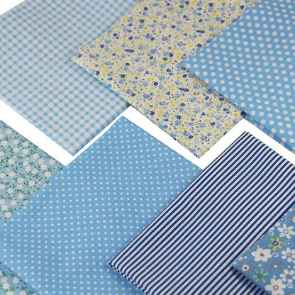 7PCS Different Patterns Printed Cotton Fabric Squares 50 cm x 50 cm Handmade Craft Cloths Bundle for Sewing Patchwork, Quilting, DIY Scrapbooking Tissue (Blue)