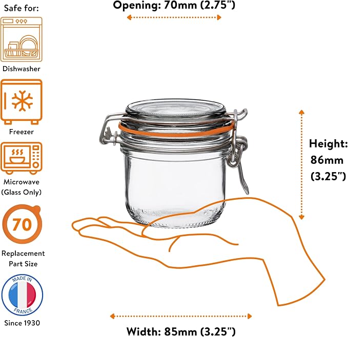 Le Parfait Super Terrine 200mL (7oz) Zero Waste Eco-Friendly Glass Storage Jars with Lids, Airtight, Oven & Freezer Safe, BPA-Free, Food Storage & Preserving, Made in France, 6PK