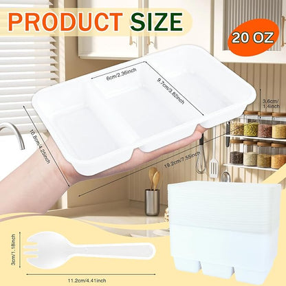 20 Sets Reusable Snack Containers Meal Prep Containers 3 Compartment Condiment Container With Lids Snackle Box Container Portion Control for Refrigeration Sauce,Outdoor Takeaway,Travel(White)