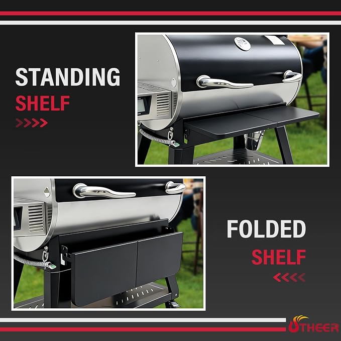 Utheer Front Folding Shelf for Recteq RT-1100 Flagship Wood Pellet Grill, Heavy Duty Grill Prep Table 31.3" x 10.2", Supports 60 LBS, Foldable BBQ Front Shelf, Rectec RT 1100 Smoker Accessories