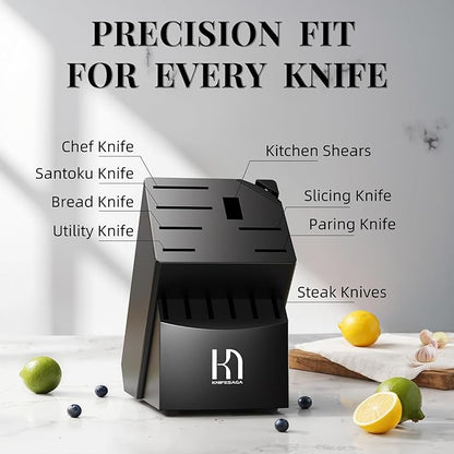 KnifeSaga Knife Set Premium, Kitchen Knife Block Set 14 Pcs Japanese High Carbon Stainless Steel Enduring Razor Sharp, Black Chef Knives Set for Kitchen with Built-in Sharpener and Acacia Wood Block
