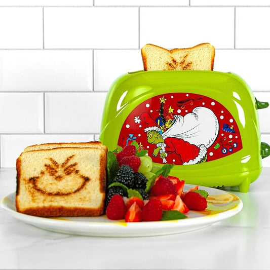 Uncanny Brands Dr. Seuss How the Grinch Stole Christmas Toaster, 2-Slice Holiday Breakfast Gift, Grinch Face Toast Design