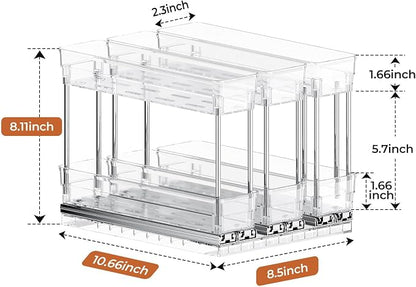 Mystozer Pull Out Spice Rack Organizer for Cabinet, Slide Out Spice Racks Organizer, Easy to Install Spice Cabinet Organizers, 2.3''Wx10.66''Dx8.11''H, 3 Packs - 2 Tiers (Clear)