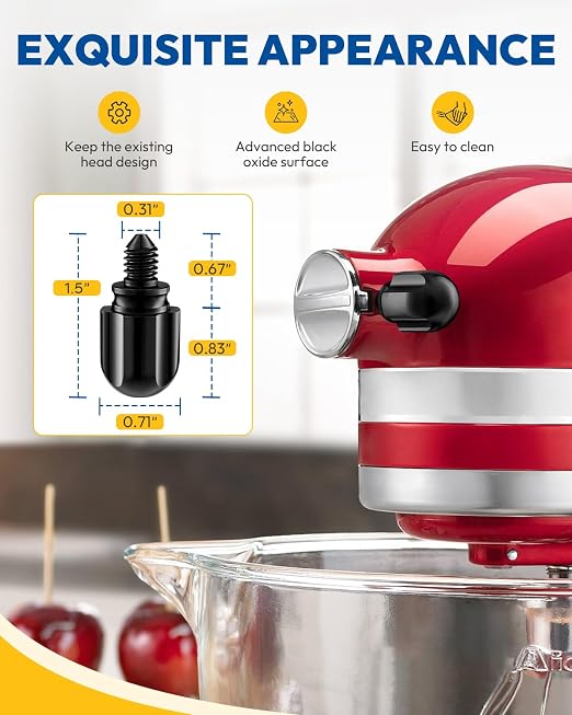 Attachment Knob Thumb Short Screw fit for Kitchen Aid Mixers with Screw-On Hup Cap, Upgraded 6061 Aluminum Long Screw Head Knob Replacement Parts, Replaces 9709194, 4162142, 240374 etc, Black