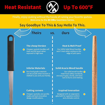Silicone Spatula 2pcs for Baking Cooking Spatulas Set for Mixing Good Grips Silicone Spatulas Acacia Spatula Food Grade 12" Solid Wood Handle Heat Resistant Up to 600°F for Nonstick Cookware