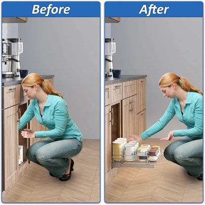 ROOMTEC Pull Out Cabinet Organizer - 11" W x 21" D, Slide Out Storage Shelves, Fits 12.5" Opening