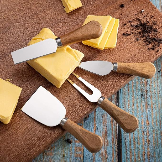 6 Piece Cheese Knives Set with Wooden Handle, Mini Steel Stainless Cheese knife set for Charcuterie and Cheese spread, Perfect for Cheese Slicer and Butter Cutter (Cheese Knife Set-6)