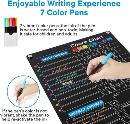 2-Pack Acrylic Magnetic Chore Chart for Kids, 12"x16" Daily/Weekly Easy-Check Reward Responsibility to Do List, Fridge Dry Erase Board for Multiple Kids Teens Adult Family with 7 Markers