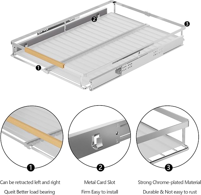 SANNO Pull Out Cabinet Organizer, Expandable Slide Out Cabinet OrganizerKitchen Sliding Shelf Under Sink Shelf, Expandable Drawer Shelves with Sliding 12.1 to 18.4" W