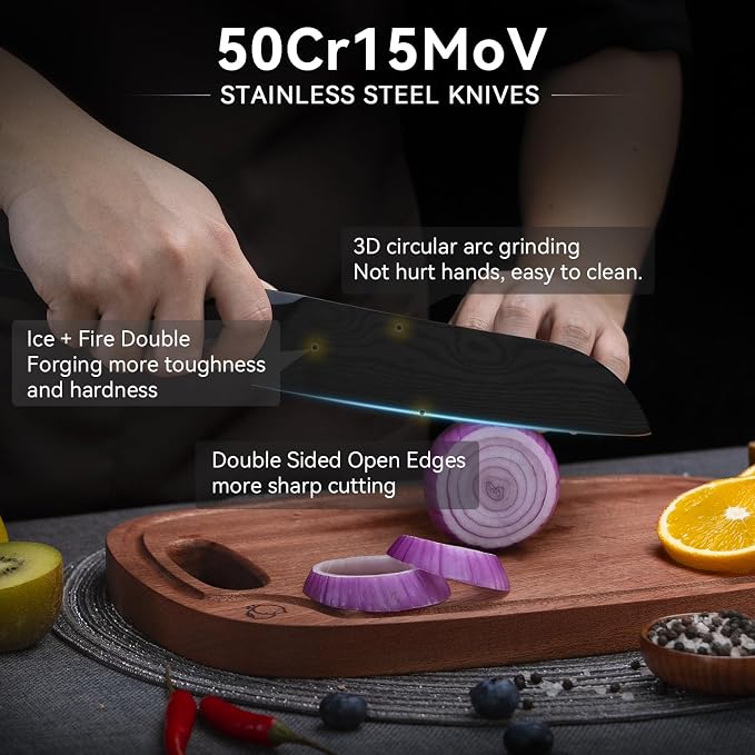 Chef Knife 7 Inch Sharp Santoku Knife High Carbon Stainless Steel, Kitchen Gadgets with High-End Gift Box, Christmas Gifts for Men and Women, Parents