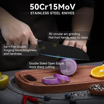 Chef Knife 7 Inch Sharp Santoku Knife High Carbon Stainless Steel, Kitchen Gadgets with High-End Gift Box, Christmas Gifts for Men and Women, Parents