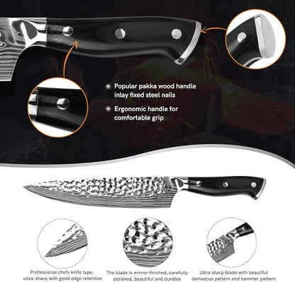 DARK EDGE 3PCS Kitchen Knives Set, 8 Inch Chef Knife with Black Sharpener and Blade Guard, Professional Kitchen Chef's Knife Set 05