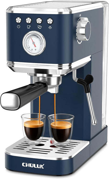 CHULUX Slim Espresso Machine with Milk Frother, 20 Bar Professional Italian Pump Espresso Coffee Machine for Home Cappuccino & Latte Maker, Stainless Steel, Dark Blue