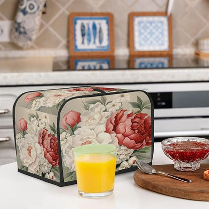 Vintage Flower Floral Toaster Cover 2 Slice Wide Slot Washable Kitchen Appliance Covers Fingerprint Bread Machine Dust Cover Small Toaster Oven Accessories Covers Bread Maker Bag Women Gift