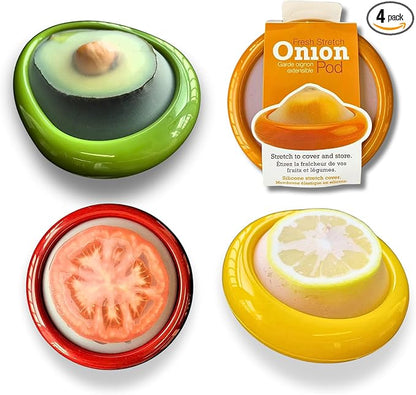 Set of 4 Reusable Avocado Saver and Onion Storage– Eco-Friendly – Keep Leftovers Fresh Without Plastic Bags. Fruit and Veggie Savers for Avocados, Lemons, Onions, Tomatoes & Salad