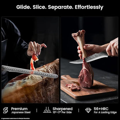 SYOKAMI Brisket Slicing Knife Set, Carving and Boning Knife for Meat & Turkey Cutting, Japanese Style High Carbon Steel Kitchen Knives Set For Home & BBQ, Wood Ergonomic Full Tang Handle, Ideal for Gift