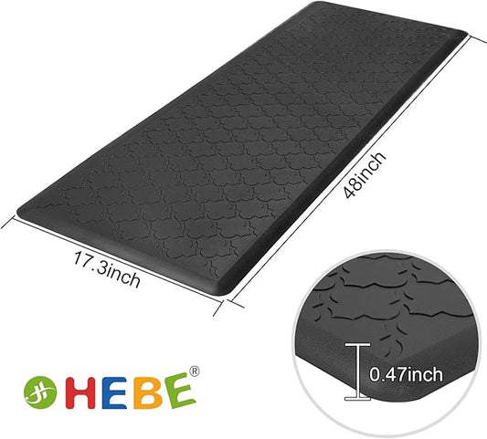 HEBE Kitchen Mat Cushioned Anti Fatigue Comfort Floor Mat Oversized 17.3"x48" Waterproof Non Slip Kitchen Rug Runner Laundry Room Rug Floor Carpet Heavy Duty Comfort Standing Mat Pads, Black