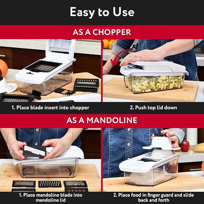 Fullstar Mandoline Slicer for Kitchen - Vegetable Chopper, Onion Potato Food Veggie Fruit Slicer and Cutter with Container, Kitchen Gadgets & Gifts, Home Essentials (All-in-1, White/Black)