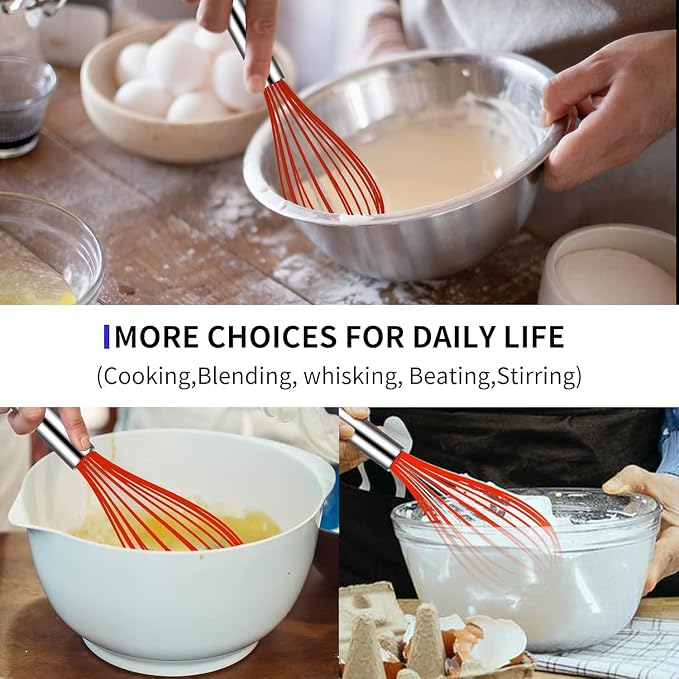 Danish Dough Whisk Stainless Steel Dough Hook Dutch Whisk for Sourdough Bread Dough Mixer Hand Wooden Handle Kitchen Whisking Mixing Tool Bread Making Tools and Supplies (3 Pack Red)