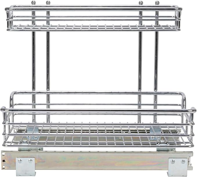 Household Essentials Glidez 2‑Tier Multipurpose Chrome‑Plated Steel Pull‑Out/Slide‑Out Under Sink Organizer, Chrome Finish