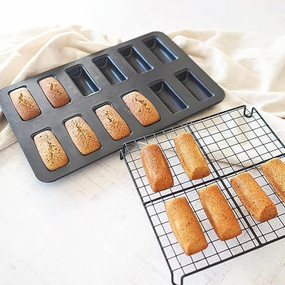 12 Cup Financier Cake Baking Pan Mini Banana Bread Loaf Cream Canoe Granola Bar Cornbread Nonstick Small Muffin Cupcake Madeleine Cookie Tin Tray Mold