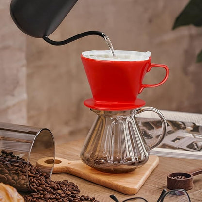 hailanbao Handmade Pour Over Ceramic Coffee Dripper - Authentic Brewing Experience for Camping, Office, and Home (Red)