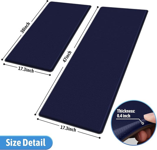 StepLively Kitchen Mat, 2 PCS Kitchen Rugs, Cushioned Kitchen Mats for Floor, Anti Fatigue Kitchen Rug Set, Non-Skid Standing Mat for Kitchen, Office, Sink, 17.3"×30"+17.3"×47", Blue