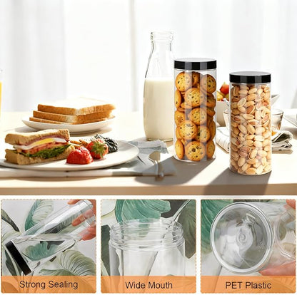 Plastic Jars with Lids,OBKJJ 20 PCS 32 OZ Large Capacity Clear Storage Containers with Leakproof Lids Reusable Empty Storage Container for Dry Food Spice Candy Cookie Household and Kitchen Organizing