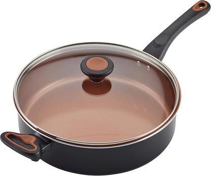 Farberware Glide Ceramic Nonstick Saute Pan / Frying Pan / Fry Pan with Lid and Helper Handle - 4 Quart, Black