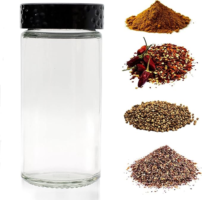 Tianifa 6pcs Black Spice Jars, 3 oz Glass Seasoning Bottles, Spices Container, Empty Spice Jars,Round Spice Bottles with Airtight Plastic Caps with Shaker Lids