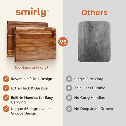 Smirly Reversible 17" Large Teak Cutting Board for Kitchen - 1.2"Th Heavy Duty Real Wood Cutting Board with Deep Juice Groove - Reversible Wooden Cutting Board for Multiple Uses - Only 1 Piece