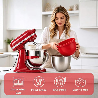 6 Qt 3-Pack Multicolor Silicone Liners with Vented Lids Compatible with KitchenAid Mixer, 2mm Extra-Thick Silicone Bowl Insert for Baking and Cooking, Mixer Parts & Accessories