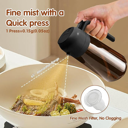 YARRAMATE 2PCS 16oz/470ml Oil Sprayer for Cooking with Stickers, Food-Grade 2 in 1 Olive Oil Dispenser Bottle for Kitchen, Premium Dark AmberGlass Oil Bottle for Air Fryer, BBQ (Black & White)