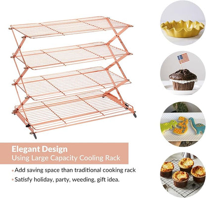 Geesta 2/3/4-Tier Collapsible Cooling Rack with Adjustable 3 Setting Design Stackable Cooling Roasting Cooking for Cookies Baking - Copper Cooking Utensils