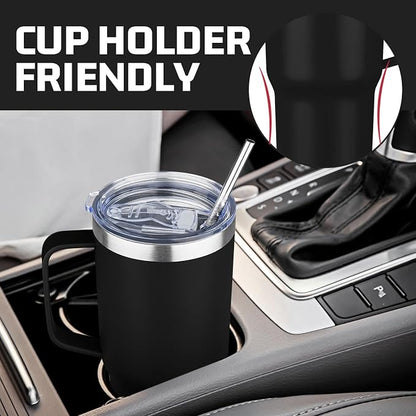 20 oz Tumbler with Handle Stainless Steel Insulated Coffee Tumbler with Lid and Straw Double Wall Vacuum Insulated Coffee Mug Leak Proof Travel Mug Tumbler for Hot and Cold Drink (Black,6pack)