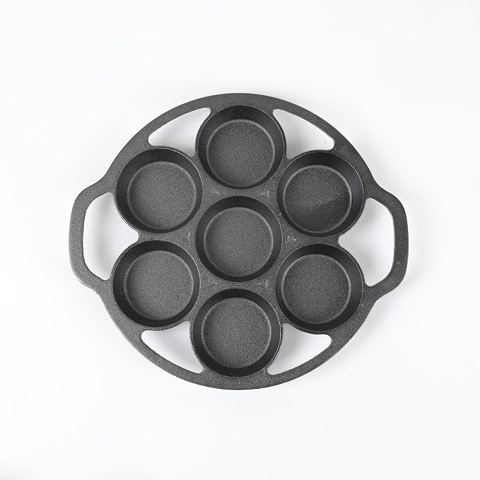 HAWOK Cast Iron Fried Egg Pan biscuit muffins and scones cake Pan With 7-Mold Design