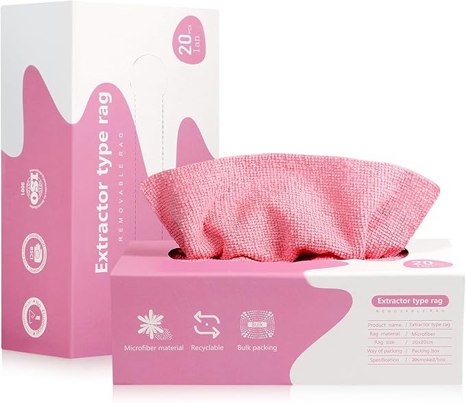 Luiruey Microfiber Cleaning Cloth Rags in A Box (20 Count) -7.9" x 7.9" Reusable Microfiber Towels for Cars - Edgeless Terry Towels,Small Microfiber Towel for Home, Kitchen (Pink)
