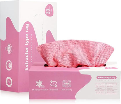 Luiruey Microfiber Cleaning Cloth Rags in A Box (20 Count) -7.9" x 7.9" Reusable Microfiber Towels for Cars - Edgeless Terry Towels,Small Microfiber Towel for Home, Kitchen (Pink)