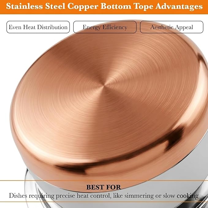 CRAFTONE Stainless Steel Copper bottom Tope Set with Lid, Cookware Set of 3 Pcs Gas Stove Friendly multi purpose Container Pot Set (60 Oz, 47 Oz and 33 Oz)