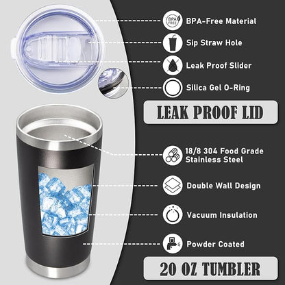20 oz Tumbler Coffee Travel Tumblers Bulk with Lid Stainless Steel Double Wall Vacuum Insulated Mug Powder Coated Cups fit Car Cupholder for Hot and Cold - Black, 8Pack