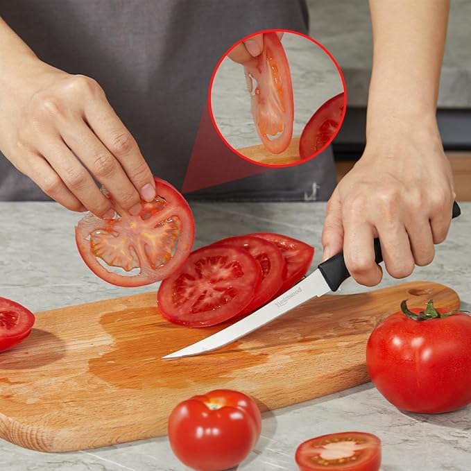 Tomato Knife 3rd Gen 2-Pack, Serrated Stainless Steel Blade, Ergonomic Handle, Precise Cuts for Tomatoes/Fruits/Veggies (Black)