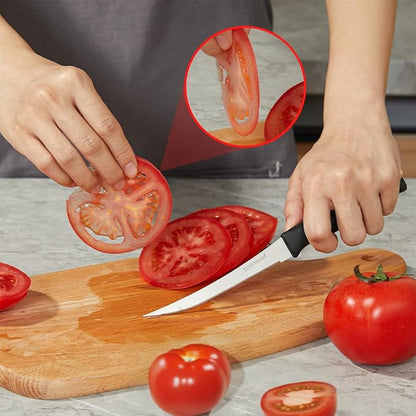 Tomato Knife 3rd Gen 2-Pack, Serrated Stainless Steel Blade, Ergonomic Handle, Precise Cuts for Tomatoes/Fruits/Veggies (Black)