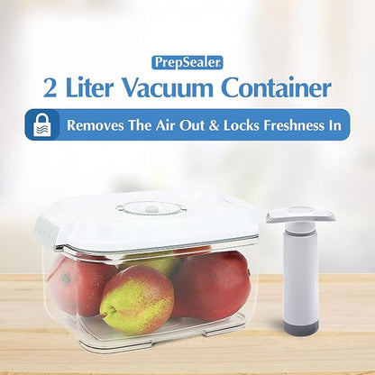 PrepSealer Marinating Vacuum System Container-Makes Food Tastier, Juicier, Healthier and More Tender (2 Liter, Rectangle Shape, Tritan Material, BPA free, Tray and Manual Hand Pump Included)