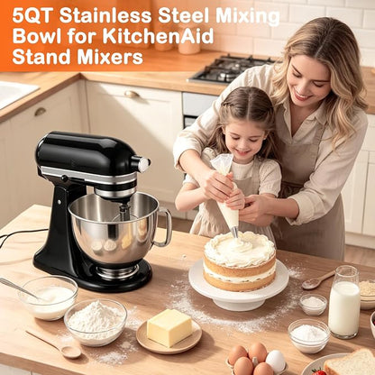 5QT Stainless Steel Mixer Bowl for KitchenAid 4.5-5 QT Tilt-Head Stand Mixers, with Anti-slip handle and Prominent Clasp, for KitchenAid Accessories and Attachments, Dishwasher safe